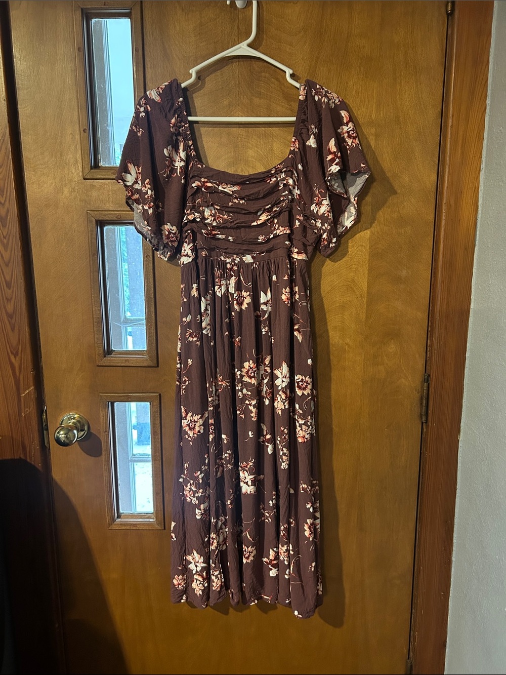 Maurices Brown Floral Ruched Midi Dress